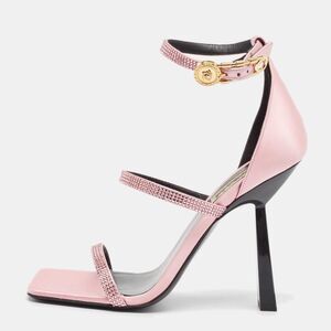 Fendi X Versace Pink Satin Crystal Embellished Ankle Strap Sandals Size 37